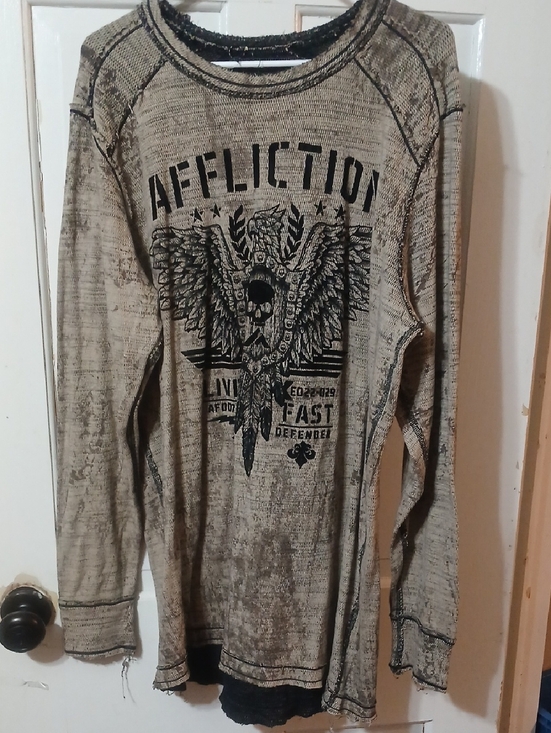 Affliction Other - Affliction Beige Long-Sleeve Graphic Crewneck Shirt with Black Print Reversible